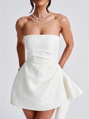 Elodie Playsuit | Strapless White Floral Jacquard Mini Dress